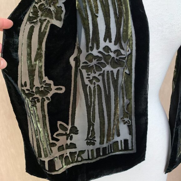 Velvet Devore Scarf - Olive Green Burnout Bamboo Floral - Unbranded - Picture 7 of 7